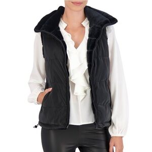 Ookie and Lala Carbon Puffer Vest Reversible to Grooved Faux Fur Size M NEW